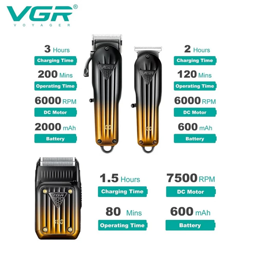 VGR V-644 Tagliacapelli Professionale Trimmer Barber Rasoio Kit 3in1