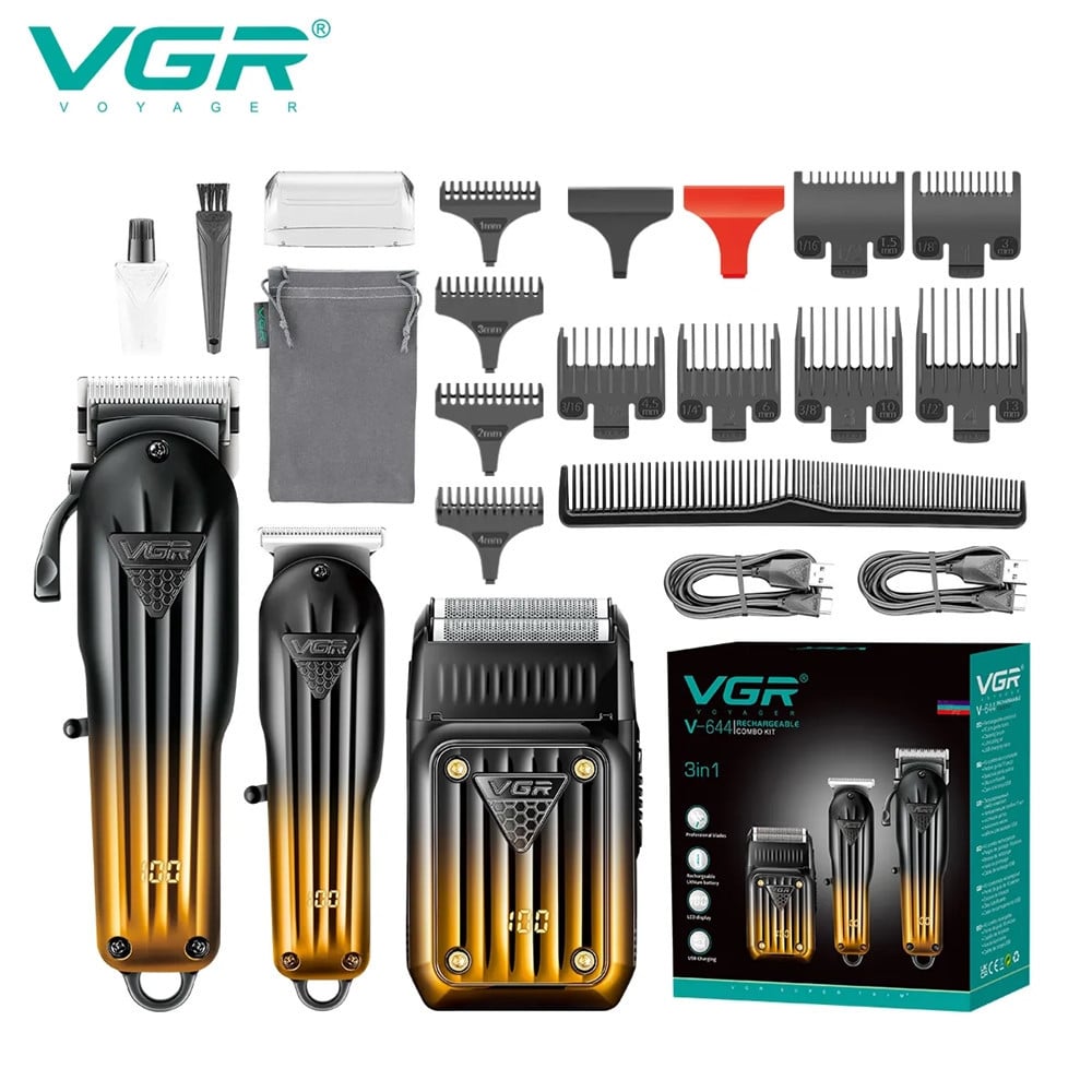 VGR V-644 Tagliacapelli Professionale Trimmer Barber Rasoio Kit 3in1