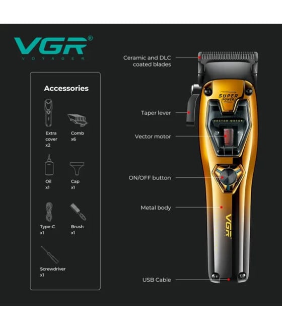 VGR V-668 Tagliacapelli Professionale Barber Clipper Fade LED
