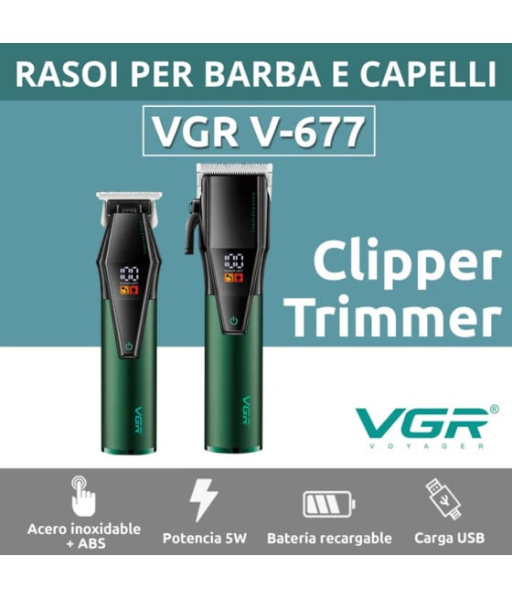 VGR V-677 Tagliacapelli e Trimmer Barber Kit Professionale 2in1