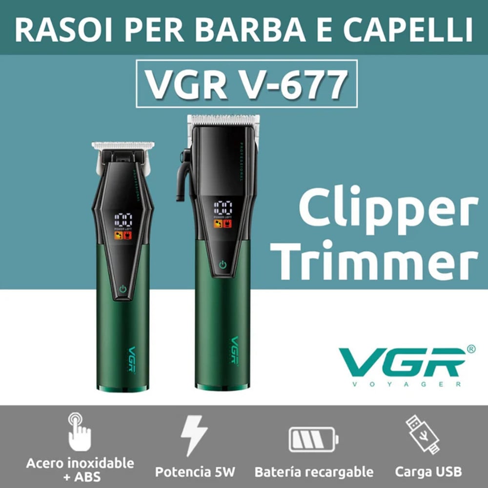 VGR V-677 Tagliacapelli e Trimmer Barber Kit Professionale 2in1