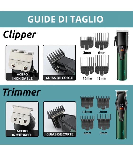 VGR V-677 Tagliacapelli e Trimmer Barber Kit Professionale 2in1