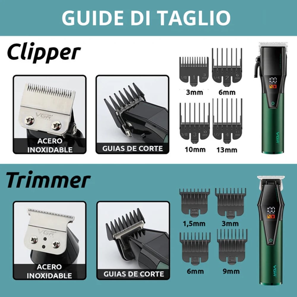 VGR V-677 Tagliacapelli e Trimmer Barber Kit Professionale 2in1