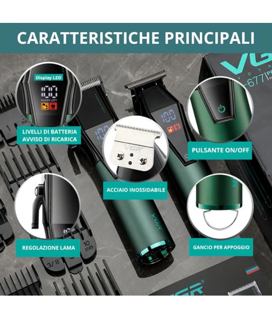 VGR V-677 Tagliacapelli e Trimmer Barber Kit Professionale 2in1