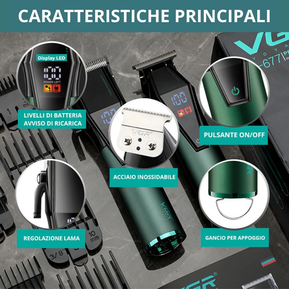 VGR V-677 Tagliacapelli e Trimmer Barber Kit Professionale 2in1