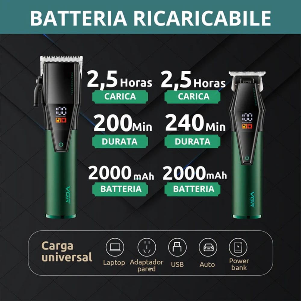 VGR V-677 Tagliacapelli e Trimmer Barber Kit Professionale 2in1