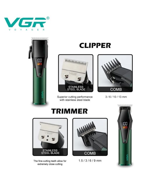 VGR V-677 Tagliacapelli e Trimmer Barber Kit Professionale 2in1