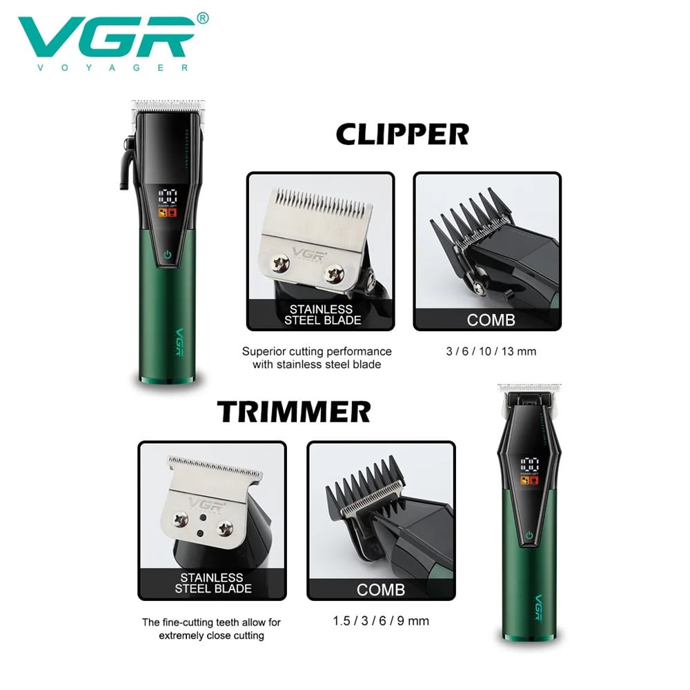 VGR V-677 Tagliacapelli e Trimmer Barber Kit Professionale 2in1
