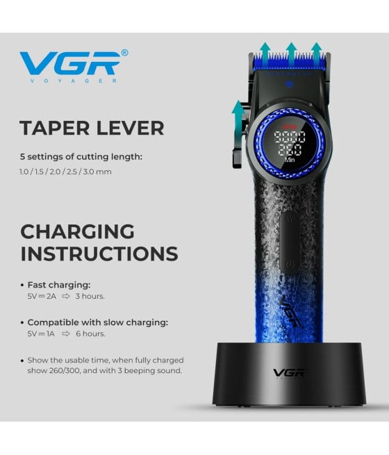 Tagliacapelli Professionale VGR V-001 Blue Edition Clipper Barber Rasoio Fade