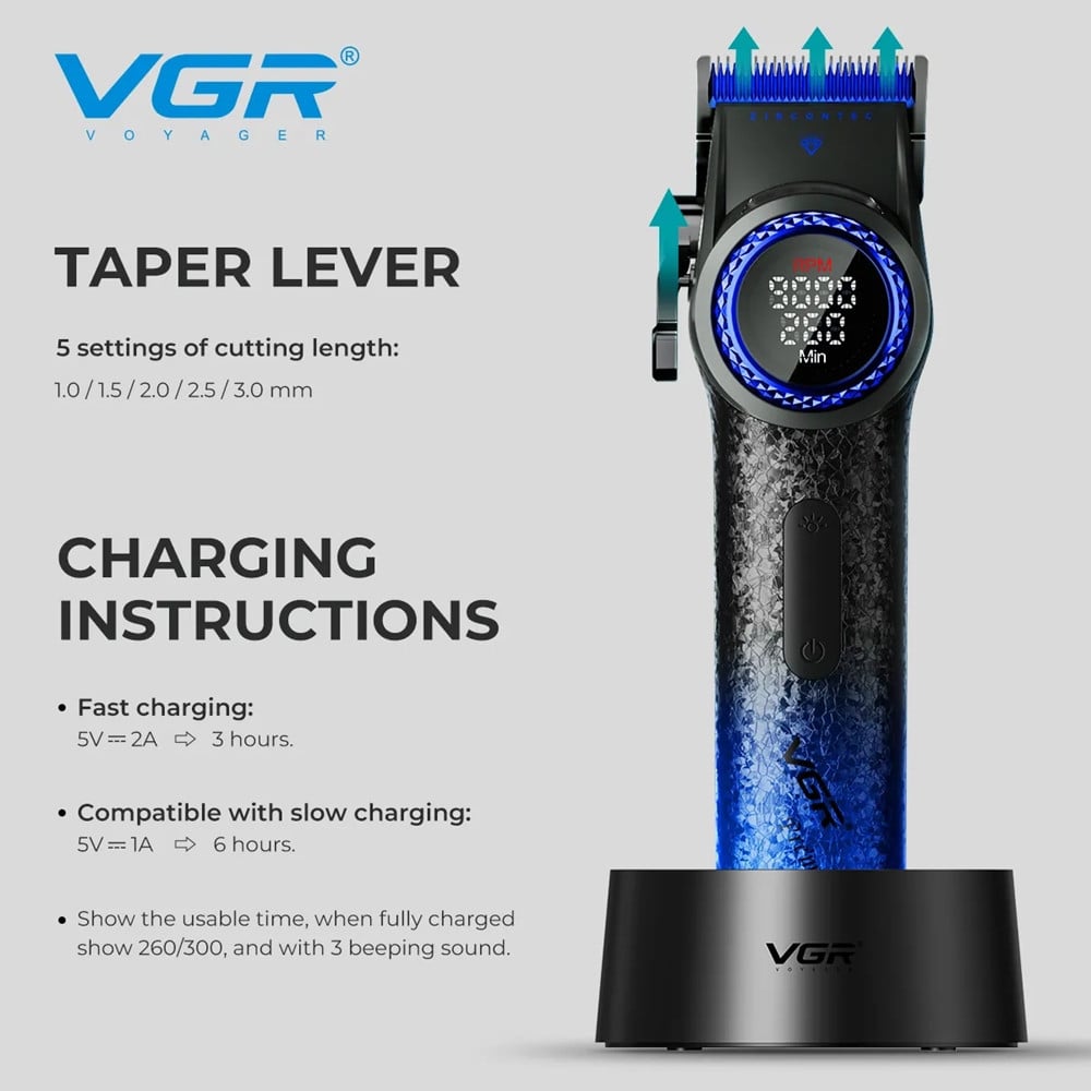Tagliacapelli Professionale VGR V-001 Blue Edition Clipper Barber Rasoio Fade