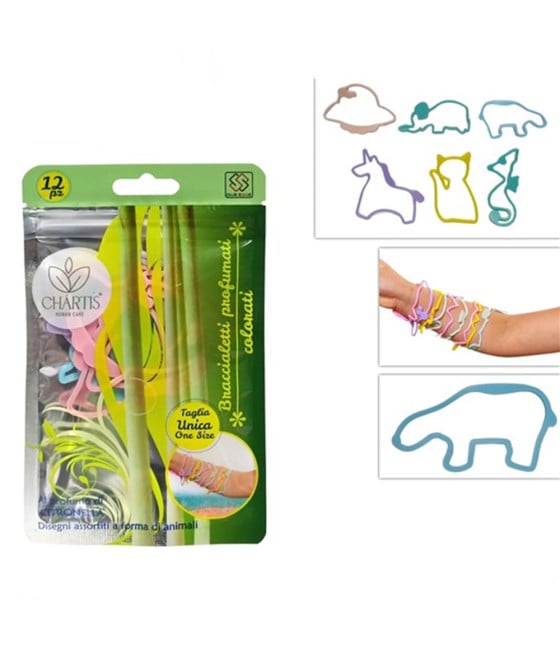 SET 24PZ DA 12 BRACCIALETTI ANIMALETTI PROFUMATI CITRONELLA REPELLENTE