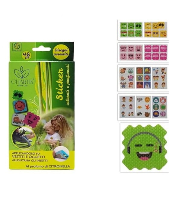 24PZ DA 48 STICKER PROFUMATI CITRONELLA ASSORTITI ANTIZANZARE BAMBINI