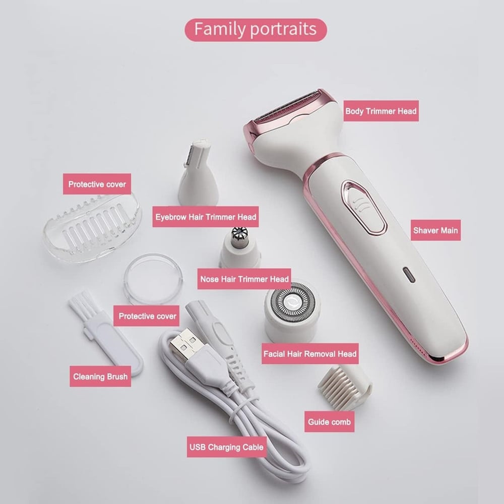 RASOIO ELETTRICO DONNA PER CORPO VISO NASO RICARICABILE PORTATILE 4IN1