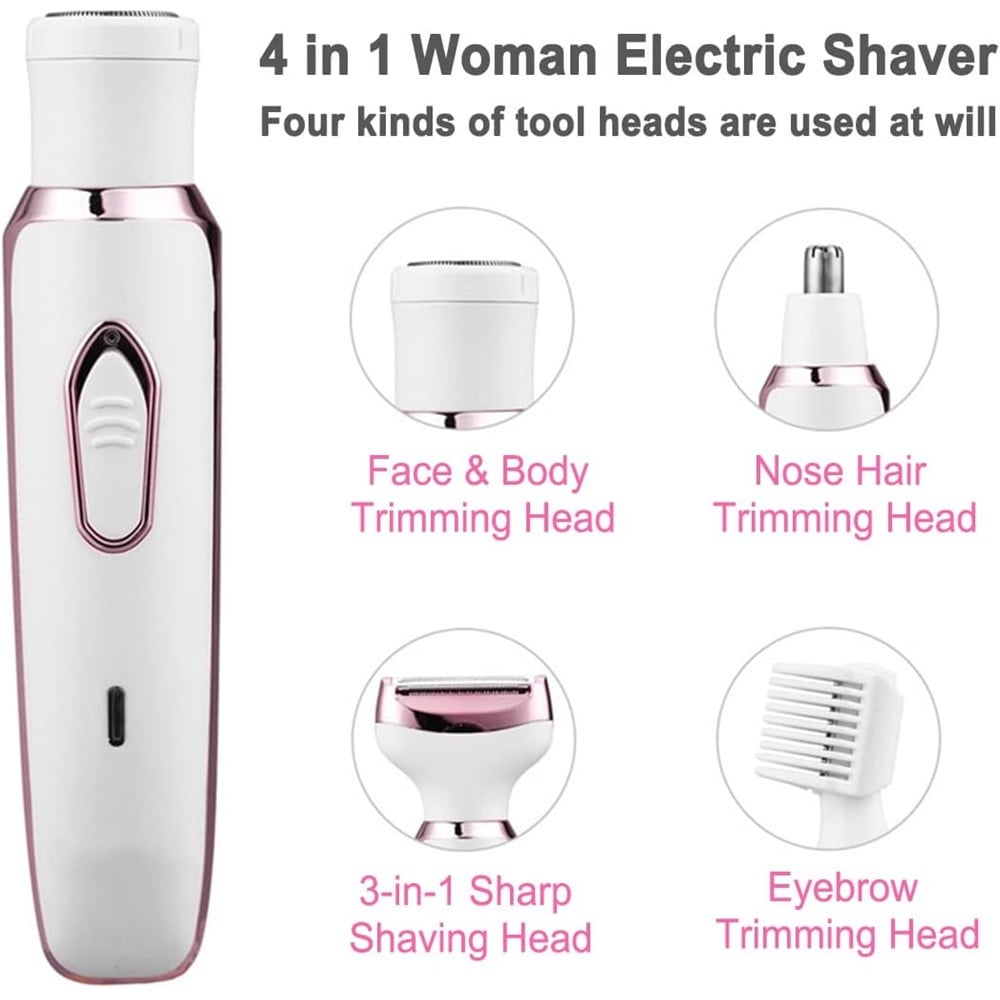 RASOIO ELETTRICO DONNA PER CORPO VISO NASO RICARICABILE PORTATILE 4IN1