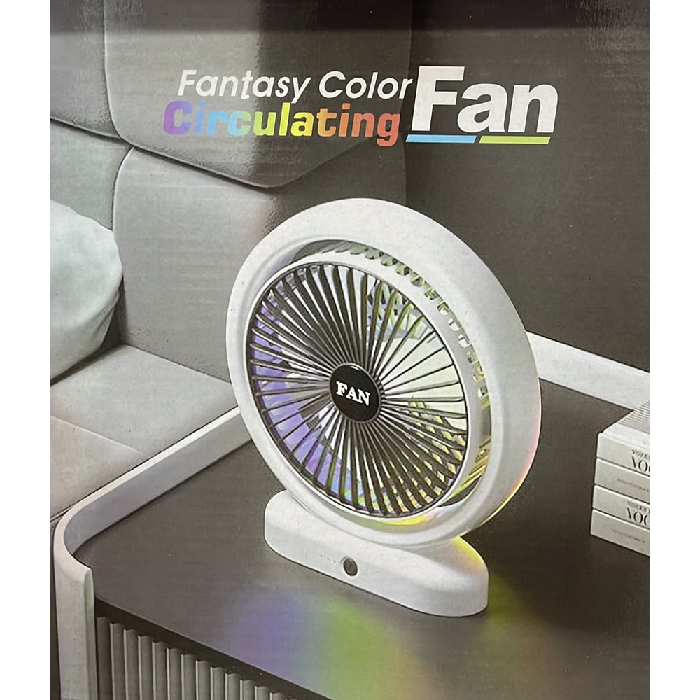 VENTILATORE DA TAVOLO USB RICARICABILE CIRCOLATORE ARIA LUCE COLORATA