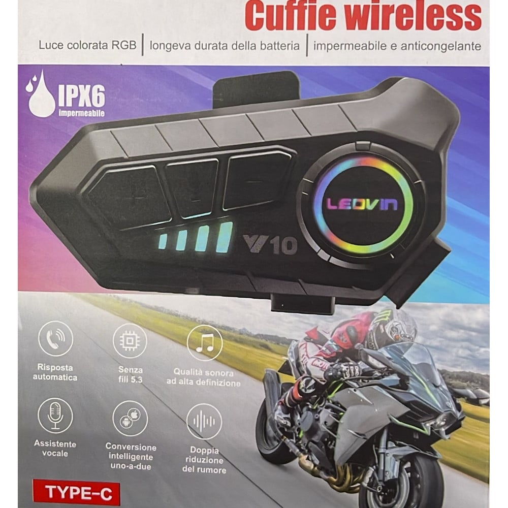 AURICOLARE CUFFIE CASCO MOTO 5.3 INTERFONO IPX6 IMPERMEABILE LE-524