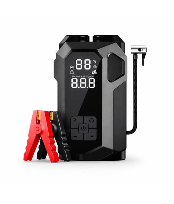 AVVIATORE EMERGENZA MULTIFUNZIONE 4IN1 AUTO COMPRESSORE TORCIA POWER BANK
