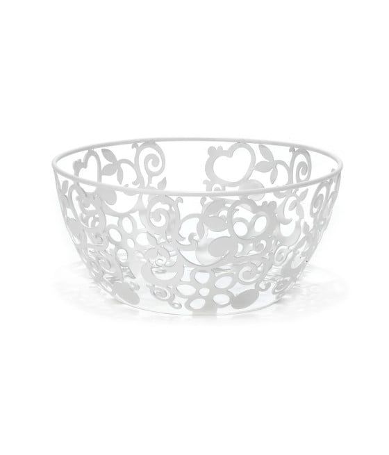 CENTROTAVOLA PORTAFRUTTA PANE METALLO BIANCO DESIGN TRAFORATO DECORATIVO