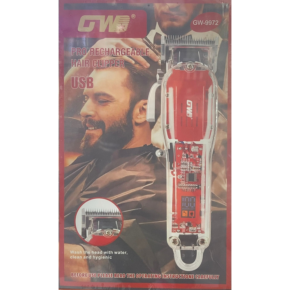 TAGLIACAPELLI RICARICABILE USB DISPLAY LED DESIGN TRASPARENTE GW-9972