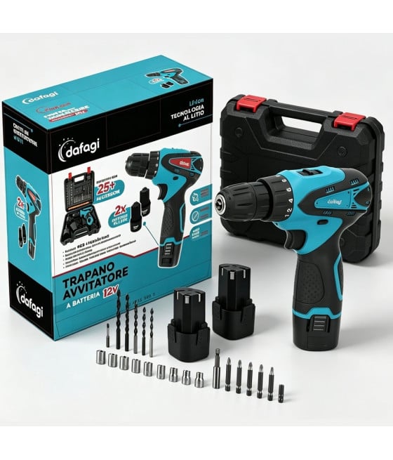 TRAPANO AVVITATORE A 2 BATTERIA 12V FUNZIONE REVERSIBILE 25 ACCESSORI