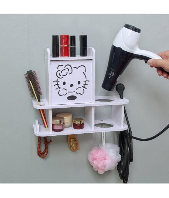 MOBILETTO PARETE ORGANIZER BAGNO CON SCOMPARTI SUPPORTO ASCIUGACAPELLI