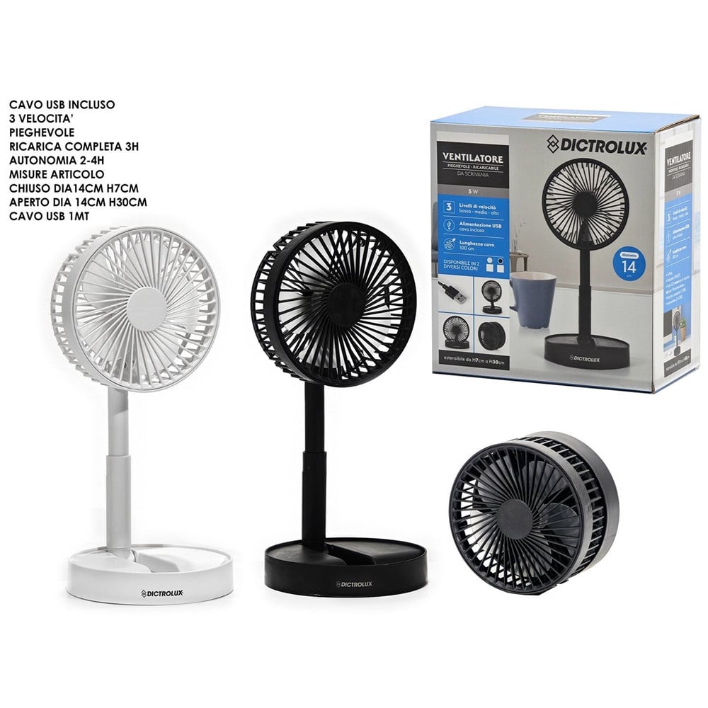 VENTILATORE DA SCRIVANIA PIEGHEVOLE RICARICABILE USB 5 W 3 VELOCITÀ