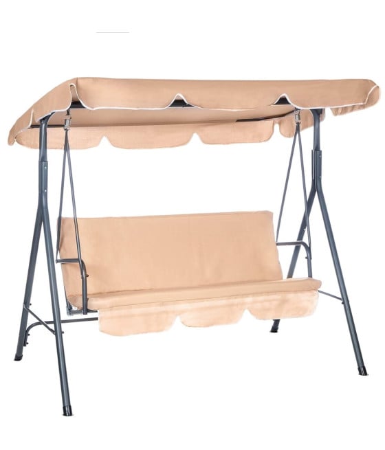 DONDOLO ALTALENA 3 POSTI CON TETTO PARASOLE REGOLABILE GIARDINO BEIGE