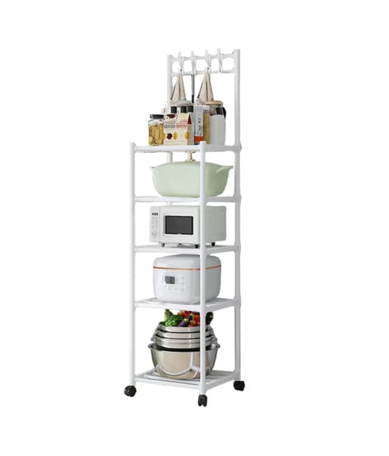 CARRELLO PORTAOGGETTI MULTIUSO CUCINA BAGNO 5 RIPIANI CON RUOTE GANCI