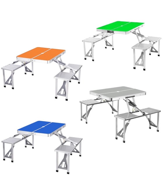 TAVOLO PIEGHEVOLE ALLUMINIO PIC NIC PORTATILE VALIGIA PANCA 4 POSTI