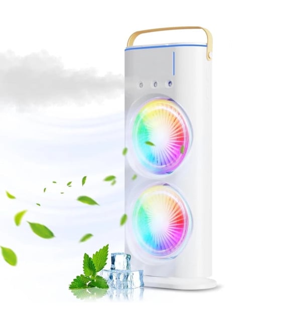 VENTILATORE PORTATILE TAVOLO SPRAY UMIDIFICA RICARICABILE USB LUCI LED