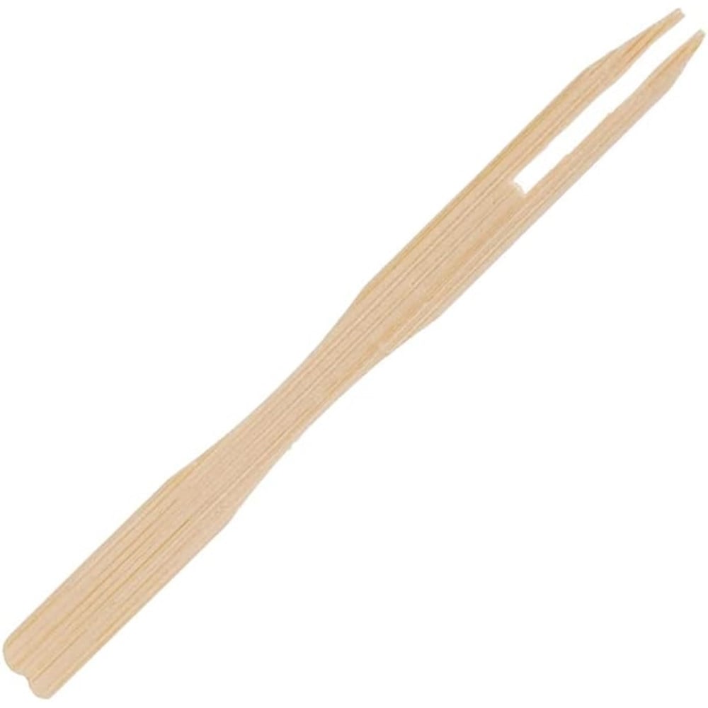 SET 4PZ DA 50 SPIEDINI A DUE PUNTE IN BAMBÙ 8.8CM MINI FORCHETTE 634160
