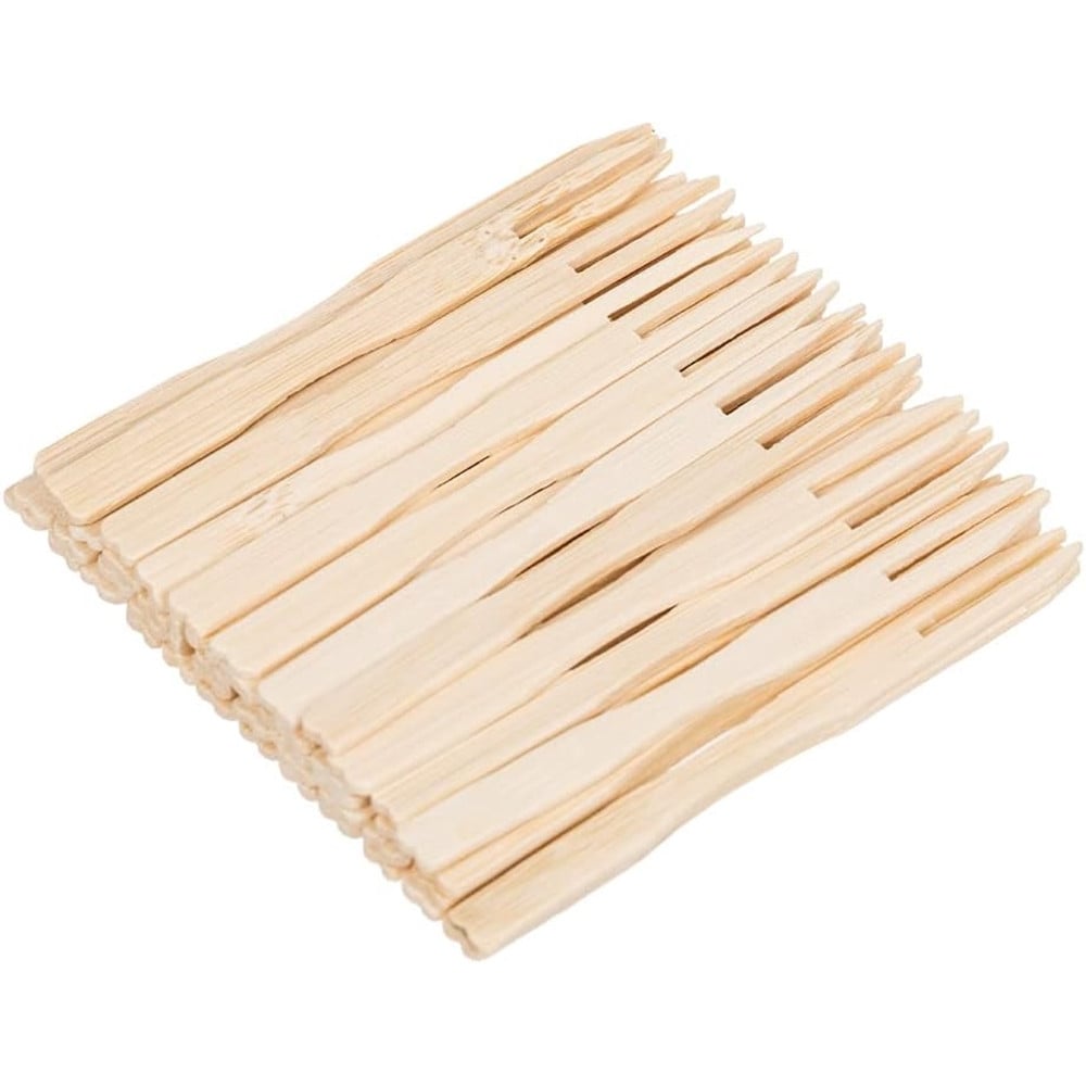 SET 4PZ DA 50 SPIEDINI A DUE PUNTE IN BAMBÙ 8.8CM MINI FORCHETTE 634160