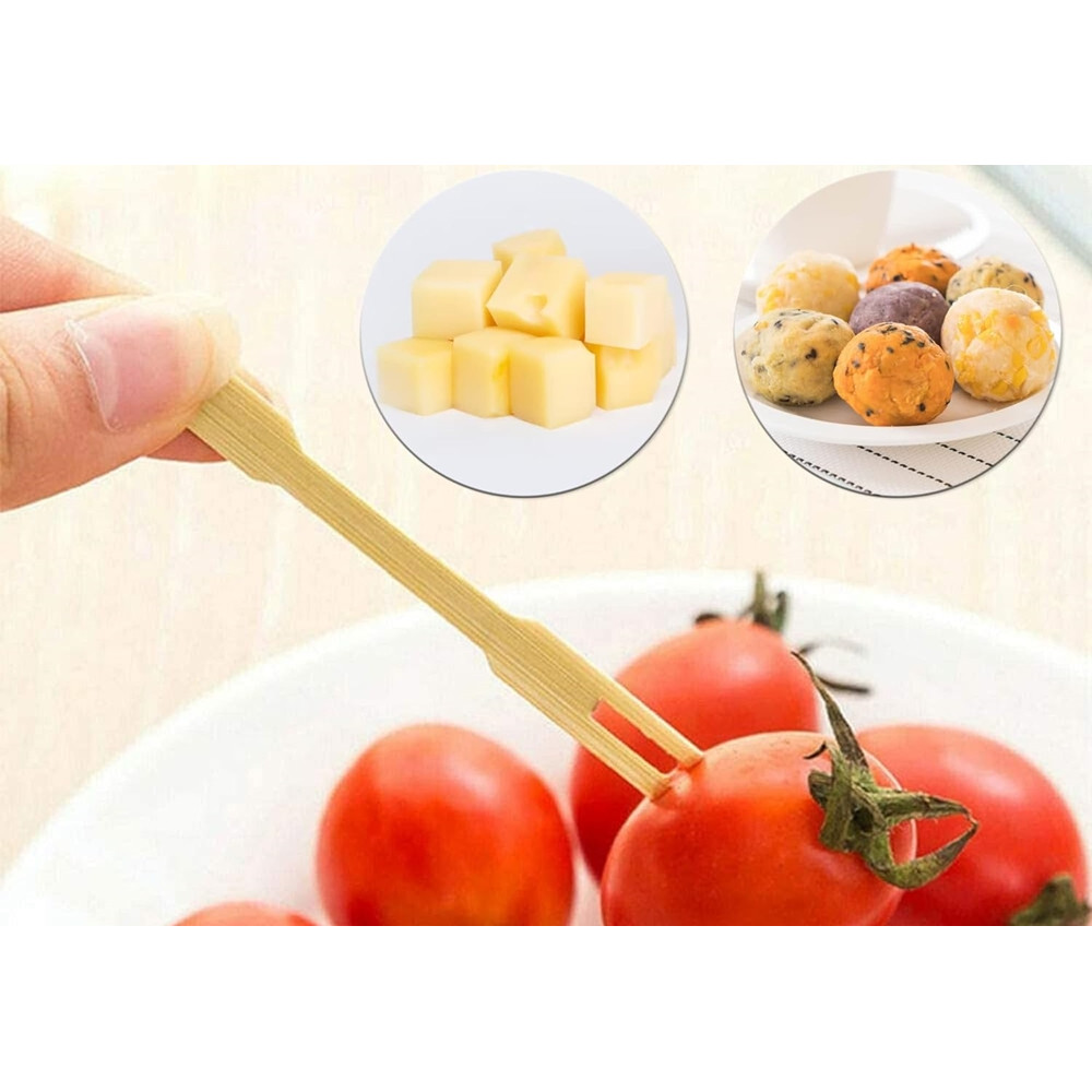 SET 4PZ DA 50 SPIEDINI A DUE PUNTE IN BAMBÙ 8.8CM MINI FORCHETTE 634160