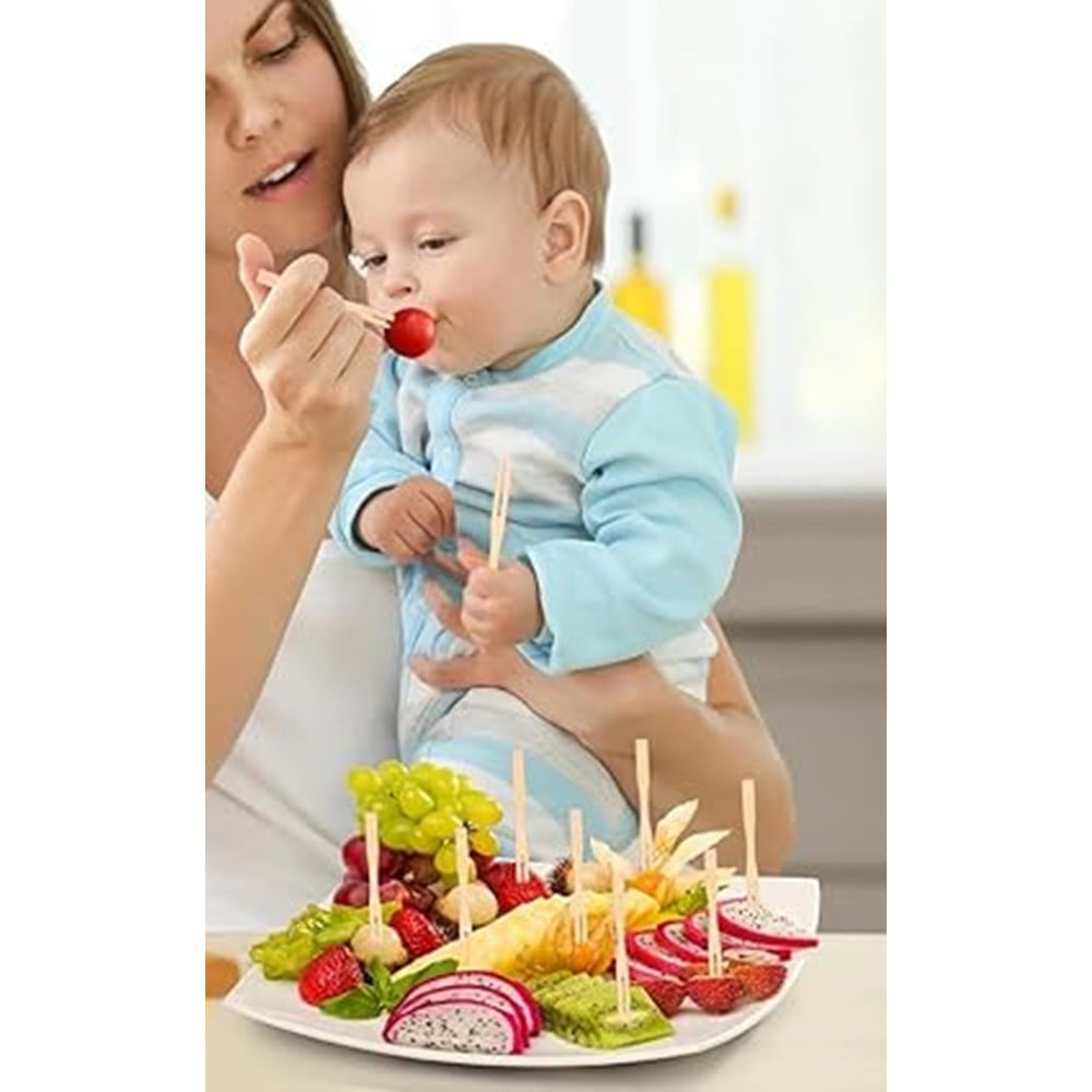 SET 4PZ DA 50 SPIEDINI A DUE PUNTE IN BAMBÙ 8.8CM MINI FORCHETTE 634160