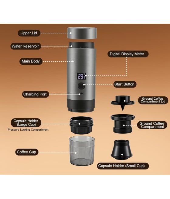 CAFFETTIERA ELETTRICA MACCHINA CAFFÈ PORTATILE COMPATIBILE CAPSULE MACINATO