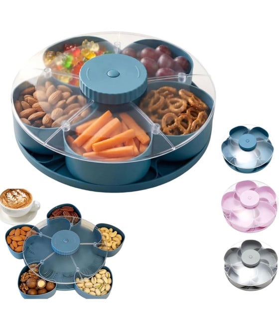 VASSOIO SNACK PORTA SPUNTINI GIREVOLE COPERCHIO ANTIPASTI CON SCOMPARTI
