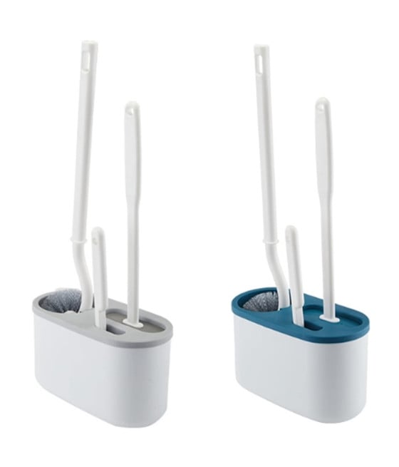 SET PULIZIA SCOPINI SPAZZOLA WC TIPO S SILICONE SUPPORTO PARETE BAGNO