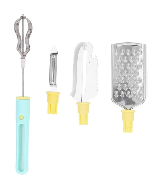 SET 4 UTENSILI DA CUCINA SBATTITORE UOVA COLTELLO PER SCAVARE GRATTUGIA