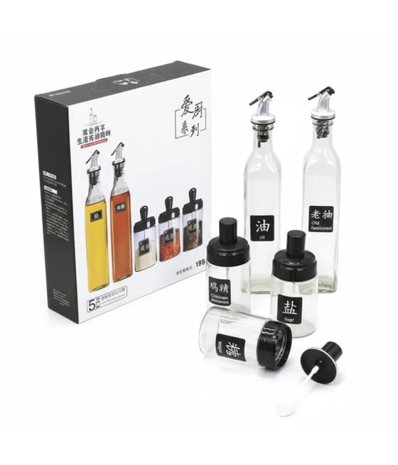 SET BOTTIGLIE DISPENSER PER OLIO CONTENITORI PER CONDIMENTI SPEZIE 5PZ
