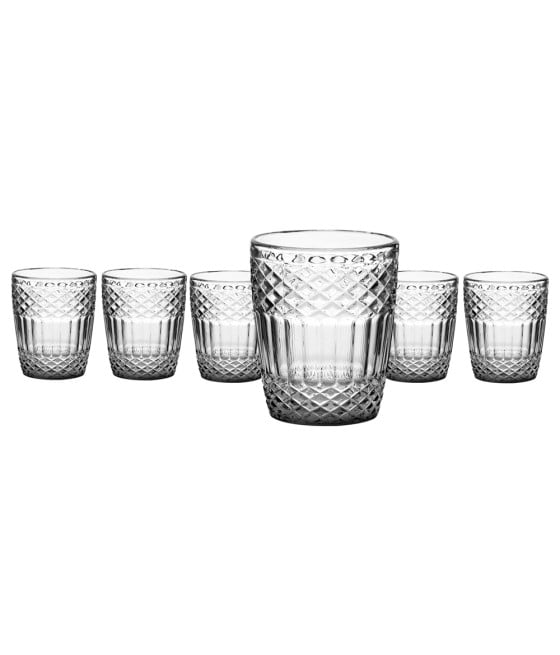 6 BICCHIERI VETRO 30CL ELEGANTE DESIGN DECORATIVO EFFETTO INTAGLIATO