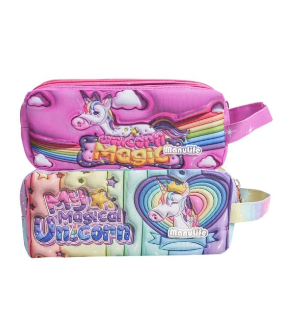 ASTUCCIO SCUOLA 3 SCOMPARTI ZIP DESIGN UNICORNO MAGICO MANICO 622025