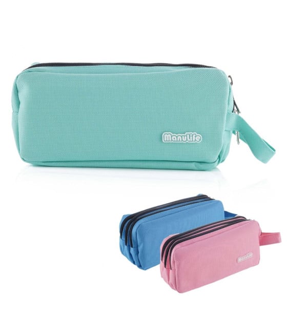 ASTUCCIO SCUOLA 3 SCOMPARTI CERNIERE COLORI PASTELLO CON MANICO 622060