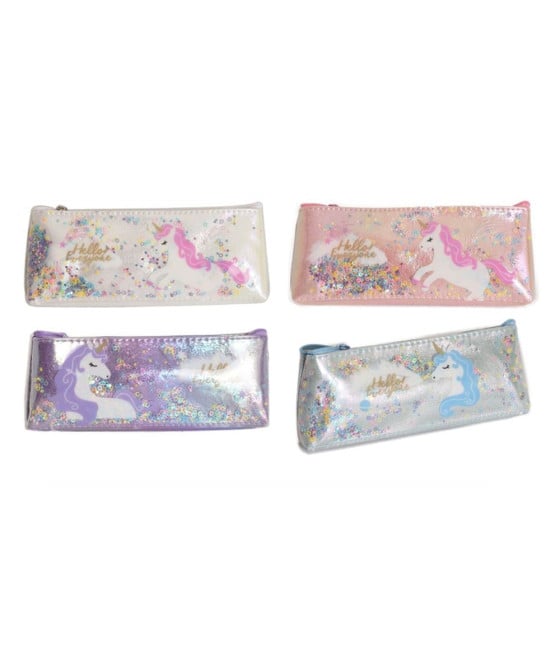 ASTUCCIO PENNE MATITE DESIGN UNICORNO PAILLETTES MOBILI 22X10CM 615081