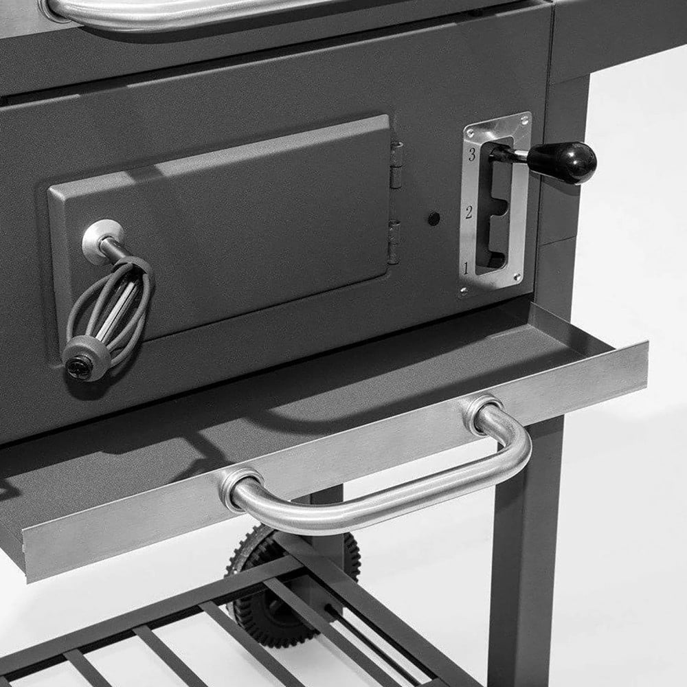 BARBECUE A CARBONE CON COPERCHIO TERMOMETRO INTEGRATO RIPIANI 2 RUOTE
