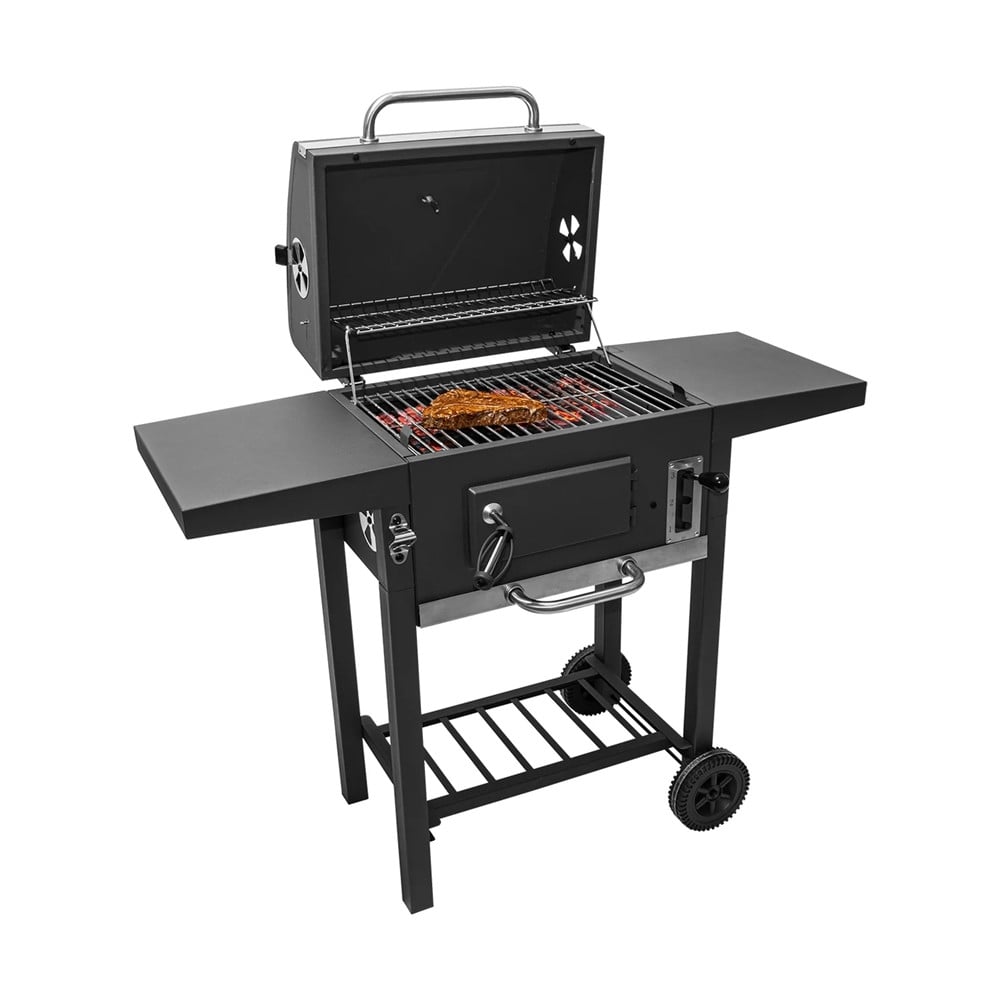 BARBECUE A CARBONE CON COPERCHIO TERMOMETRO INTEGRATO RIPIANI 2 RUOTE