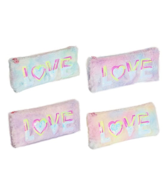 ASTUCCIO PENNE MULTIFUNZIONE DESIGN PELUCHE SCRITTA LOVE PAILLETTES 615084
