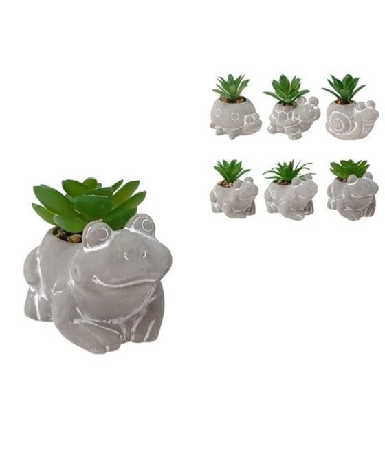 SET 12PZ VASO FORMA DI ANIMALI CON PIANTINA GRASSA SINTETICA 696577