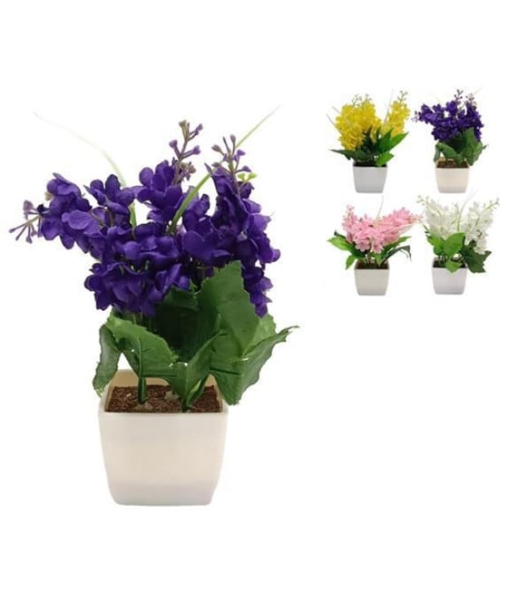 SET 12PZ PIANTINA LAVANDA ARTIFICIALE CON VASO BIANCO QUADRATO 659274