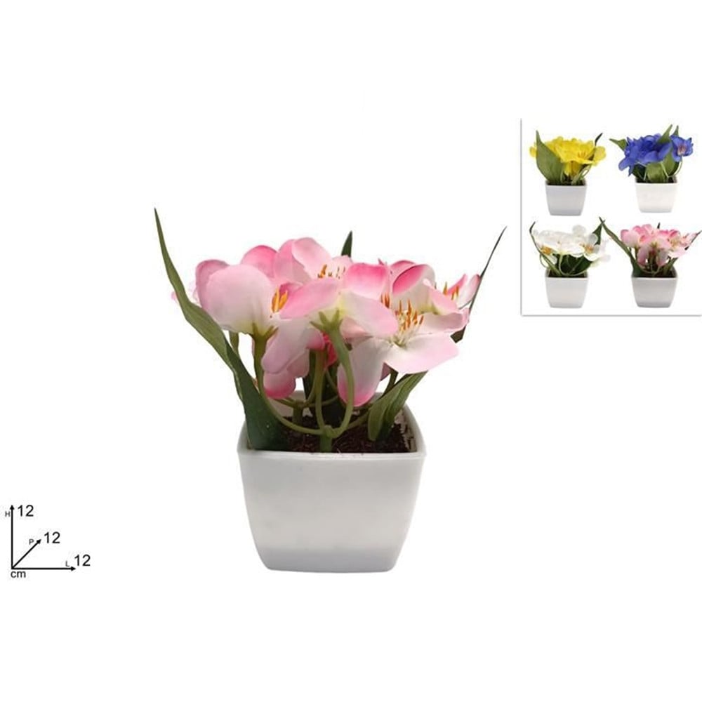 12PZ PIANTINA FIORI DI CAMPO ARTIFICIALE CON VASO BIANCO QUADRATO 659236