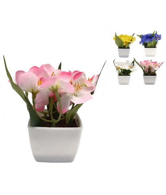 12PZ PIANTINA FIORI DI CAMPO ARTIFICIALE CON VASO BIANCO QUADRATO 659236